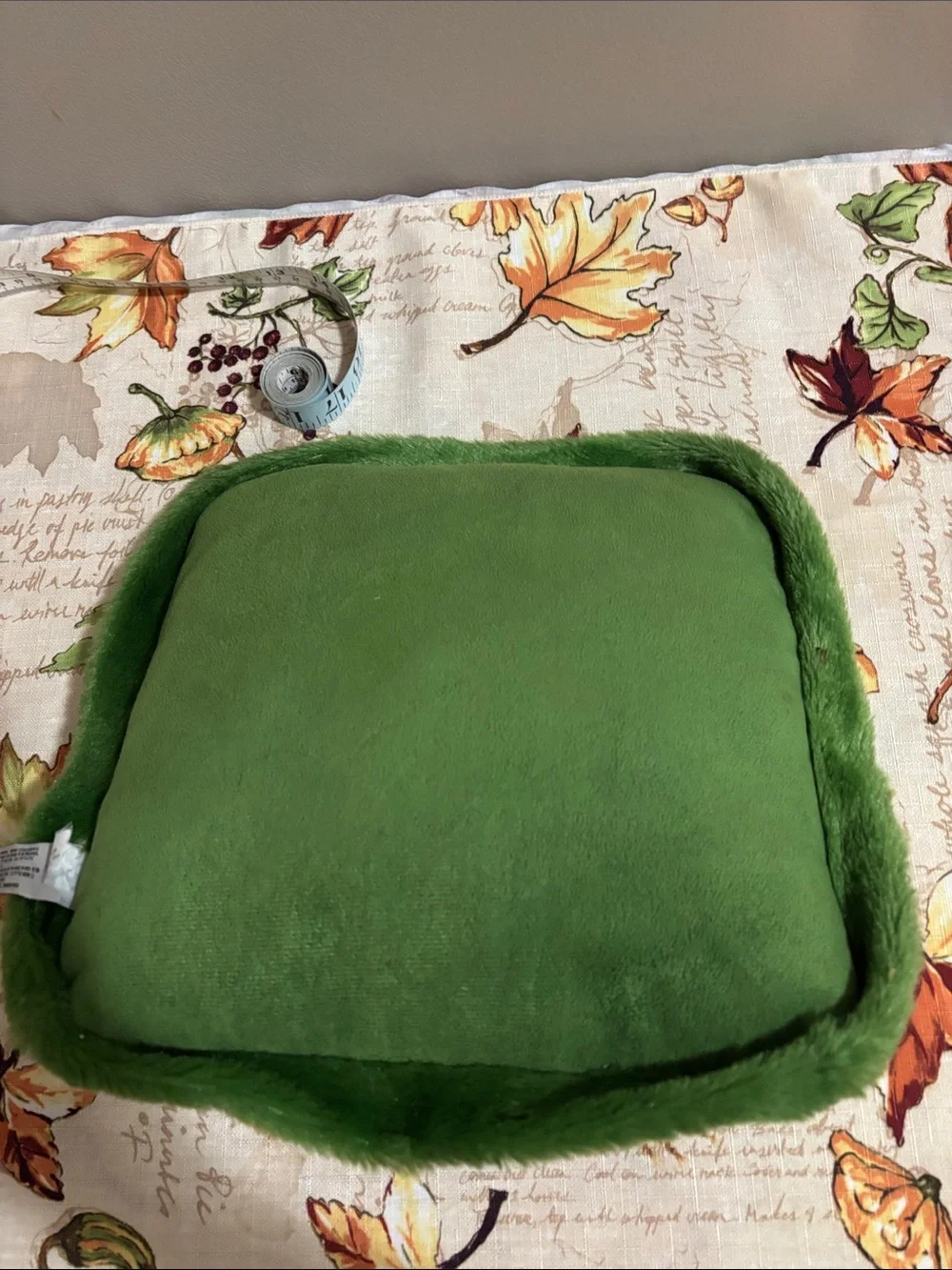 Green Woodland Plush Cushion with Attached Brown Buffalo